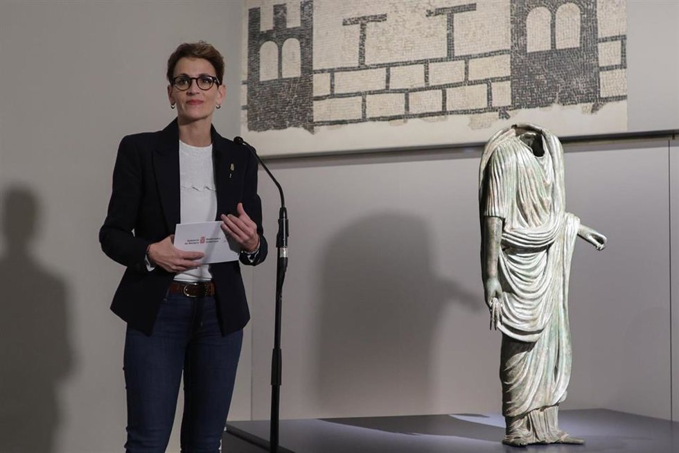 La presidenta del Gobierno de Navarra, María Chivite, anuncia que el Ejecutivo foral está trabajando para que el 'Togado de Pompelo' se quede de forma definitiva y permanente en la Comunidad foral.