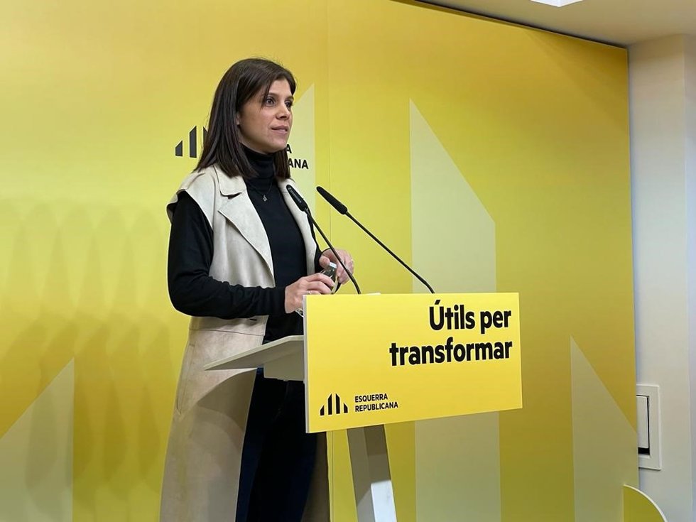 La secretaria general adjunta y portavoz de ERC, Marta Vilalta, en una rueda de prensa en la sede nacional de ERC.
