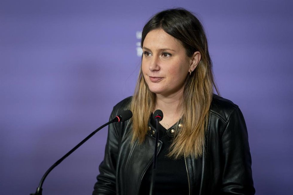 La coportavoz de Unidas Podemos en la Asamblea de Madrid y candidata a la Presidencia regional, Alejandra Jacinto, ofrece una rueda de prensa en la sede de Podemos, a 20 de febrero de 2023, en Madrid (España). 