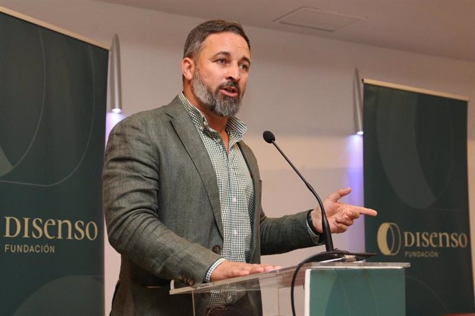 Archivo - El presidente de Vox, Santiago Abascal, en un acto de la Fundación Disenso