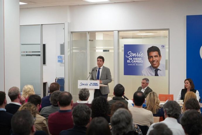 El presidente del PPCV, Carlos Mazón, durante la celebración de la Junta Directiva Autonómica del PPCV