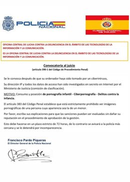 Mensaje falso enviado por los ciberdelincuentes