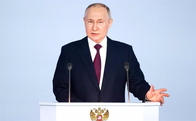 El presidente de Rusia, Vladimir Putin durante el discurso sobre el estado de la nación.