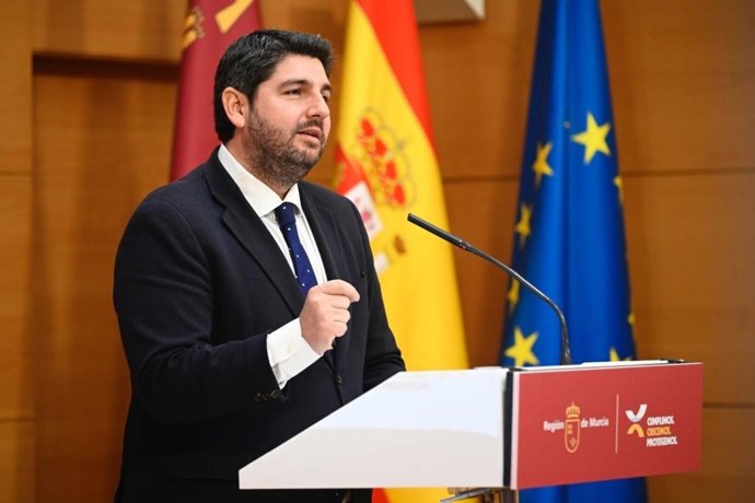 El presidente de la Comunidad, Fernando López Miras, durante el balance de legislatura