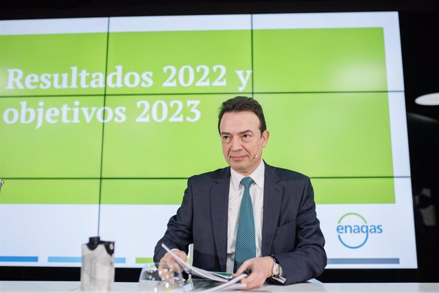 El consejero delegado de Enagás, Arturo Gonzalo, durante la rueda de prensa de presentación de resultados 2022 y objetivos 2023 de Enagás, a 21 de febrero de 2023, en Madrid