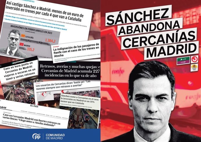 Folleto del PP de Madrid para denunciar la "falta de inversión" en Cercanías
