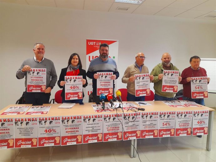 Palomares (centro), en la presentación de los datos de las elecciones sindicales de 2022 en Córdoba.