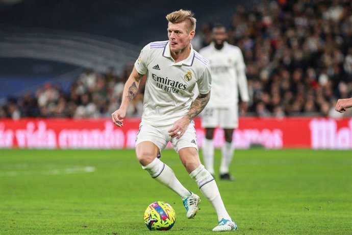 Toni Kroos of Real Madrid in action during the spanish league, La Liga Santander, football match played between Real Madrid and Real Sociedad at Santiago Bernabeu stadium on January 29, 2023, in Madrid, Spain.
