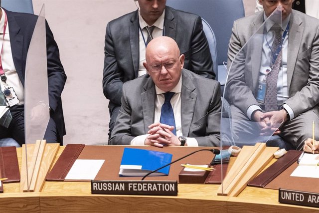 Archivo - El representante de Rusia ante Naciones Unidas, Vasili Nebenzia, en el Consejo de Seguridad de la ONU
