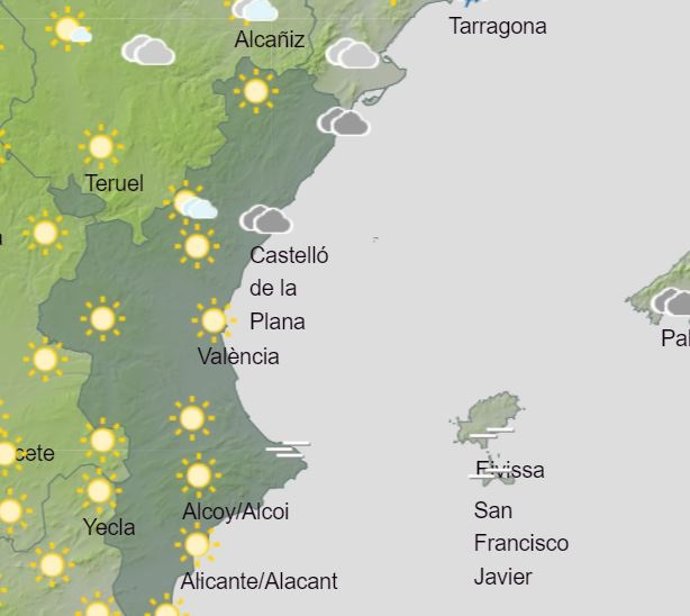 Predicción meteorológica del miércoles en la Comunitat Valenciana