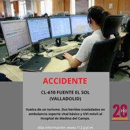 Gráfico elaborado por el 112 con datos sobre el accidente de tráfico en la CL-610 en Fuente el Sol (Valladolid)