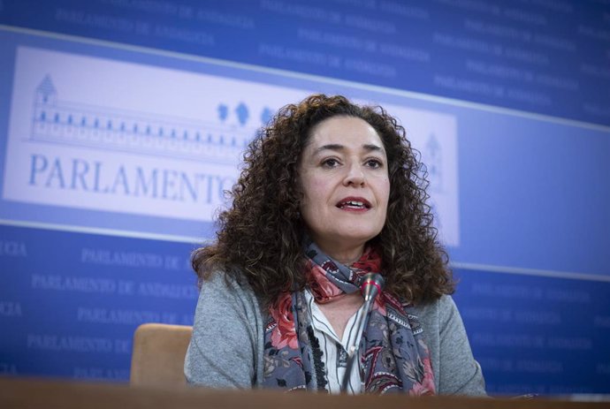 La portavoz de Por Andalucía, Inmaculada Nieto, este miércoles en rueda de prensa. 