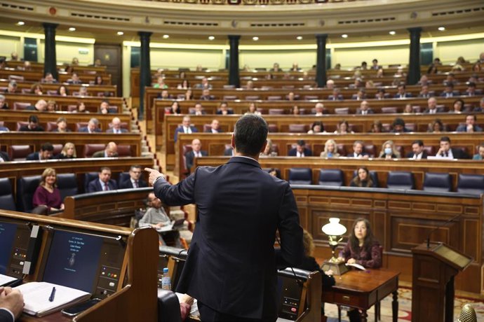 El presidente del Gobierno, Pedro Sánchez, en una sesión plenaria en el Congreso