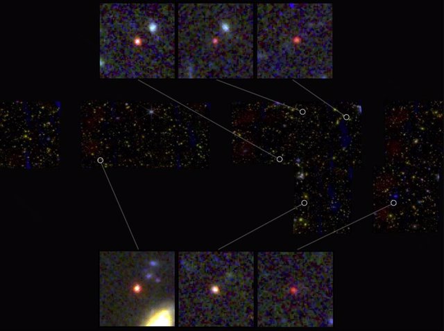 Imágenes de seis galaxias masivas candidatas, vistas 500-700 millones de años después del Big Bang.