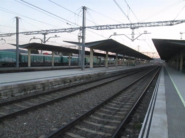 Vías en la estación de tren de Monforte de Lemos (Lugo).