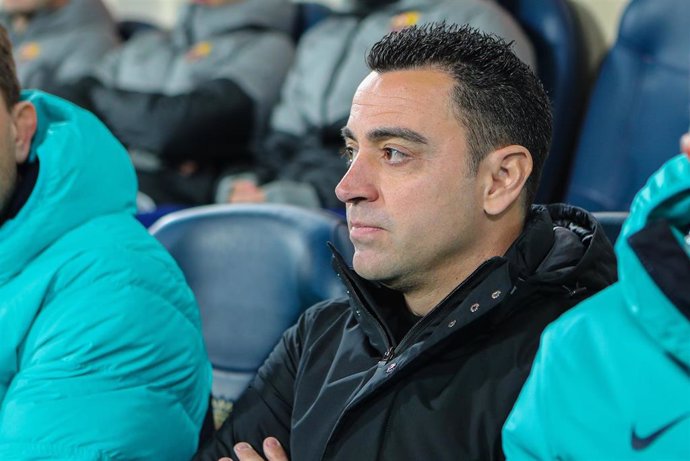 Xavi Hernandez, head coach of FC Barcelona, looks on during the Santander League match between Villareal CF and FC Barcelona at the La Ceramica Stadium on February 12, 2023, in Castellon, Spain.