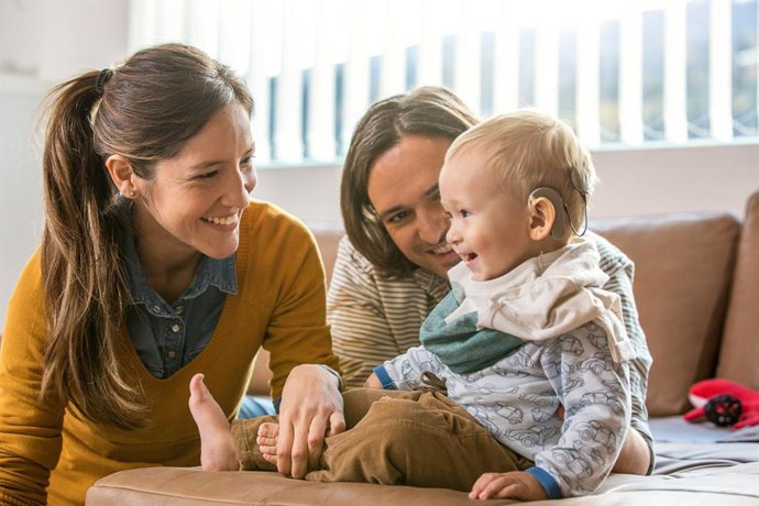 Baby with a cochlear implant