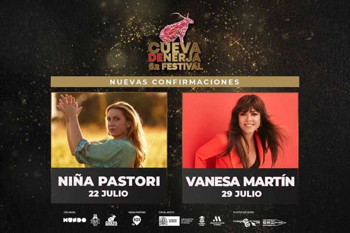 Carteles anunciadores de las actuaciones de Niña Pastori y Vanesa Martín en el Festival de la Cueva de Nerja.