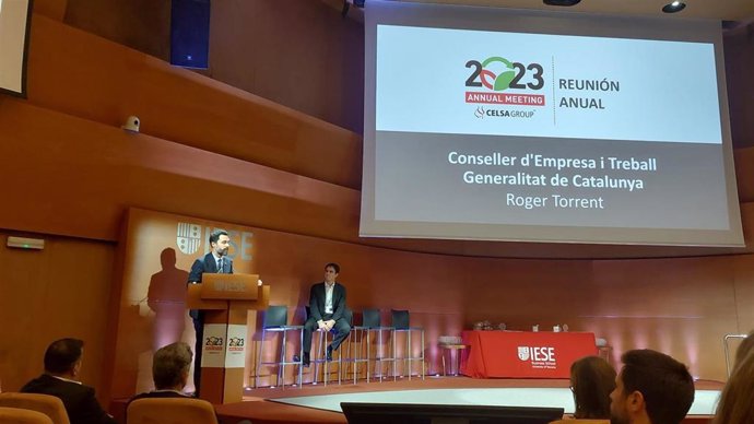 Roger Torrent durante su intervención en la reunión anual de Celsa