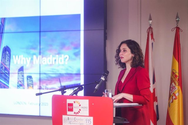 La presidenta de la Comunidad de Madrid, Isabel Díaz Ayuso, protagoniza en Londres un desayuno informativo organizado por Invest in Madrid y la British Chamber of Commerce in Spain.