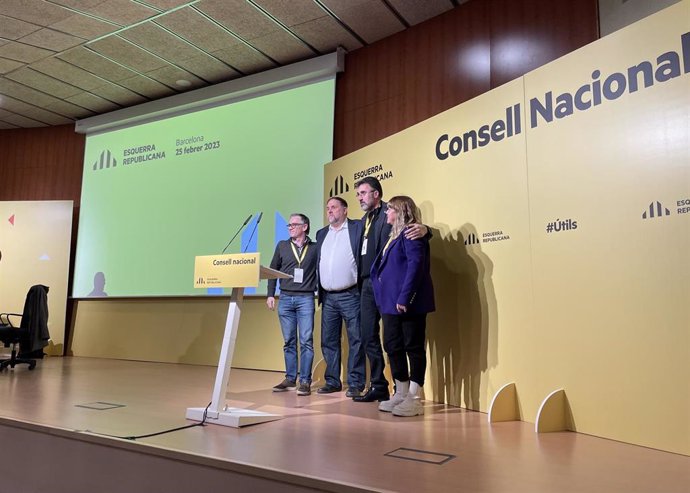 Jové, Junqueras, Salvadó y Garriga en el Consell Nacional de ERC celebrado este sábado en Barcelona