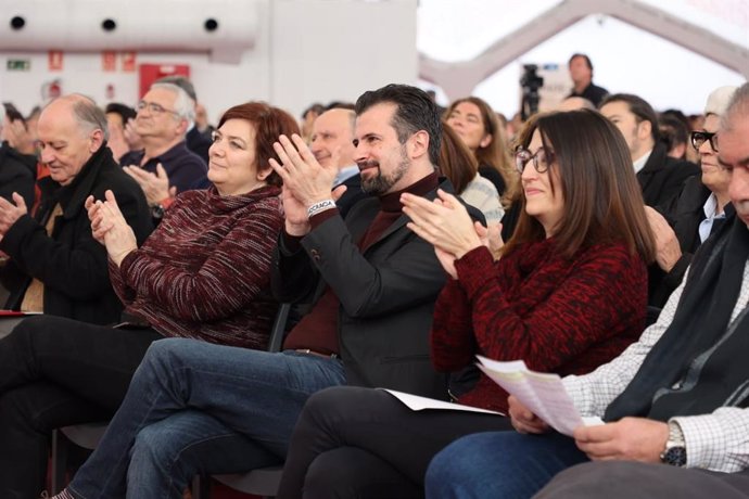 El secretario general del PSOECyL, Luis Tudanca, en un acto de CCOO y UGT.