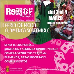 Cartel anunciador de la I Feria de la Moda Flamenca Sostenible, que se celebrará del 2 al 4 de marzo en Bormujos, en Sevilla.