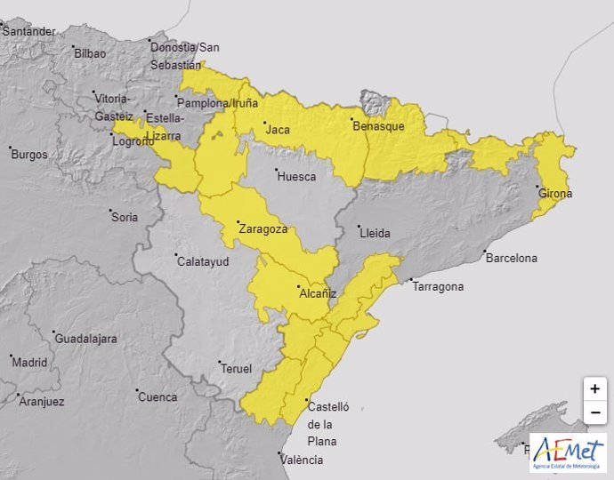 Aviso amarillo por vientos en el Pirineo, Cinco Villas, Ribera del Ebro y Bajo Aragón para este domingo