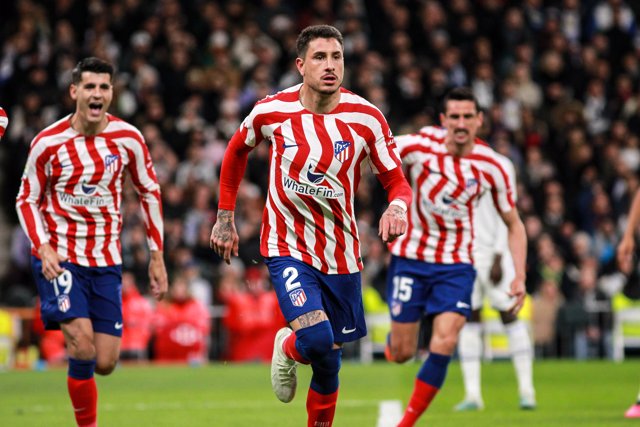 Jose Maria Gimenez of Atletico de Madrid celebrates a goal during the spanish league, La Liga Santander, football match played between Real Madrid and Atletico de Madrid at Santiago Bernabeu stadium on february 25, 2023, in Madrid, Spain.