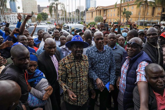 Archivo - 16 August 2022, Kenya, Nairobi: Azimio la Umoja One Kenya coalition presidential candidate Raila Odinga arrives at the KICC to address the media. The former prime minister rejected the presidential results announced by Independent and Boundari