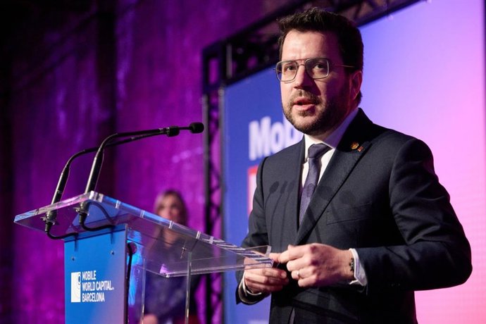 El presidente de la Generalitat, Pere Aragons, en el almuerzo 'Mobile Lunch'