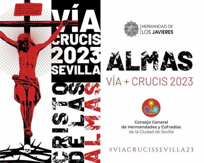 Cartel del Vía Crucis del Consejo de Hermandades y Cofradías de Sevilla que preside este año 2023 el Cristo de las Almas, de Los Javieres.