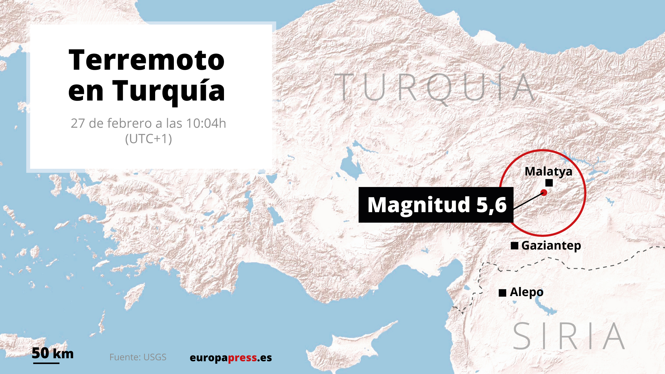 Lugar del terremoto en Turquía el 27 de febrero