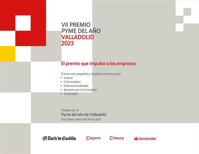 La Cámara de Comercio y Banco Santander lanzan la séptima edición del Premio Pyme del Año de Valladolid.