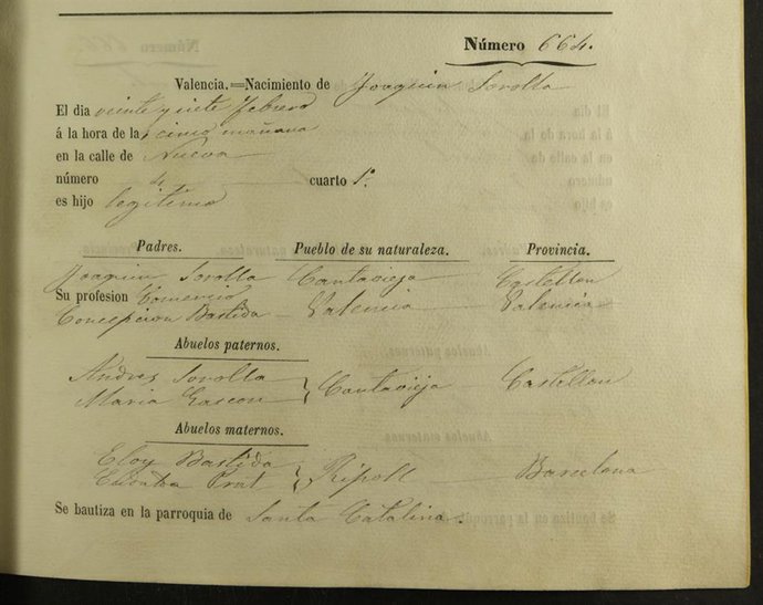Archivo - Partida de nacimiento de Sorolla