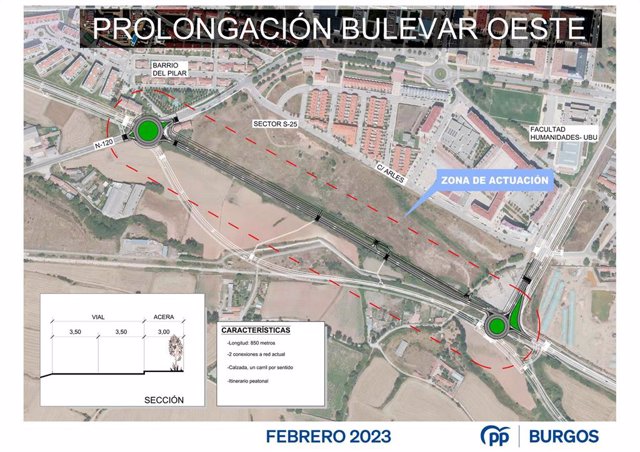 El plano es el proyecto presentado por la candidata del PP a la Alcaldía de Burgos, Cristina Ayala, para dar continuidad al bulevar del Ferrocarril.
