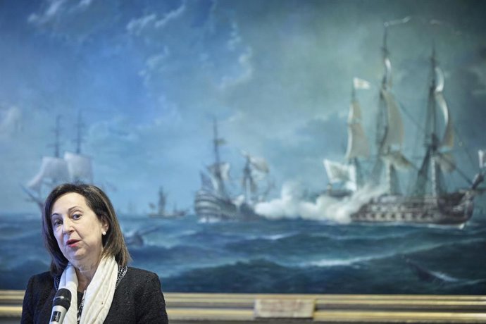 La ministra de Defensa, Margarita Robles, preside el acto de entrega del Premio José Francisco de Querol y Lombardero, en la sede del Ministerio, a 6 de febrero de 2023, en Madrid (España). 