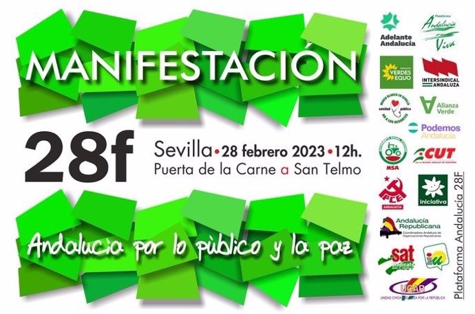 Cartel de la manifestación reivindicativa convocada para el 28 de febrero de 2023 en Sevilla con motivo del Día de Andalucía.