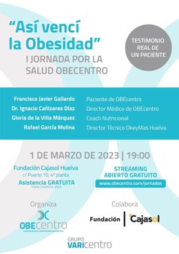 Cartel de la jornada sobre la obesidad en la Fundación Cajasol en Huelva.