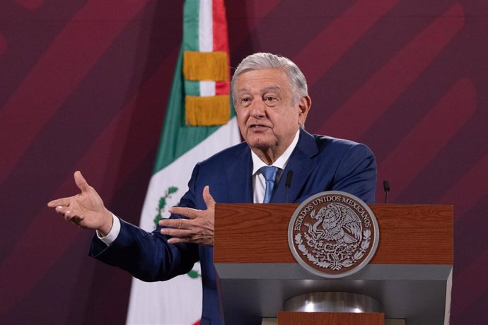 21 February 2023, Mexico, Mexico City: Mexican President Andres Manuel Lopez Obrador gaves his morning conference in Mexico City. Photo: Alex Dalton/eyepix via ZUMA Press Wire/dpa