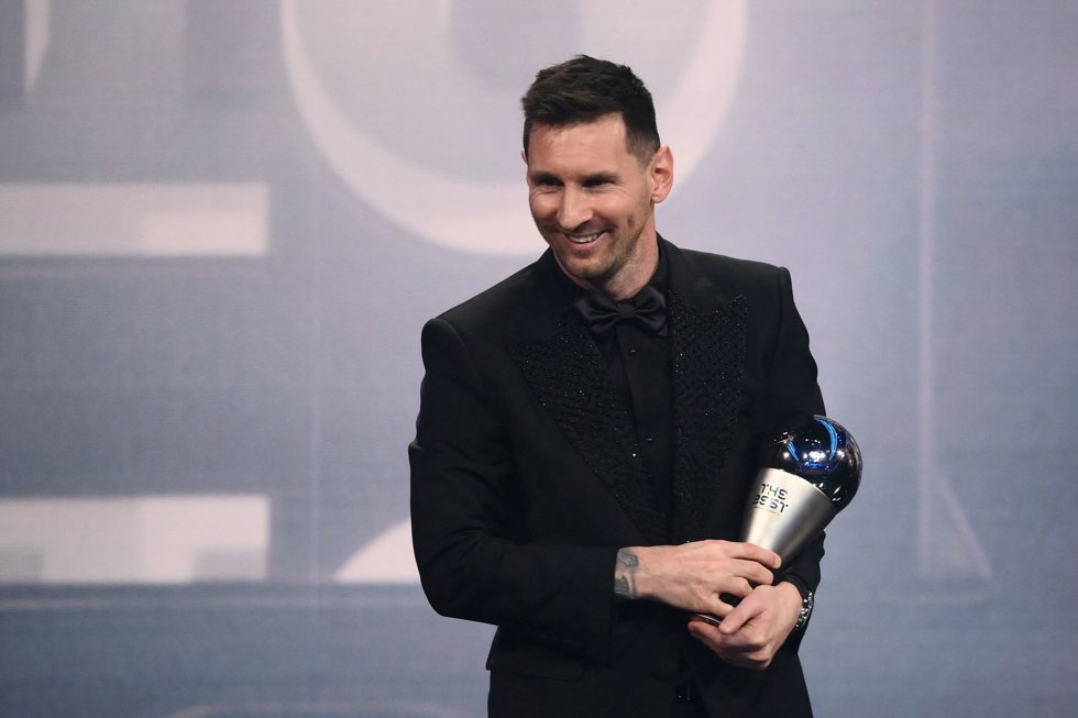 27 February 2023, France, Paris: Argentina and Paris Saint-Germain forward Lionel Messi receives the Best FIFA Men's Player award during the Best FIFA Football Awards 2022 ceremony. Photo: Franck Fife/AFP/dpa