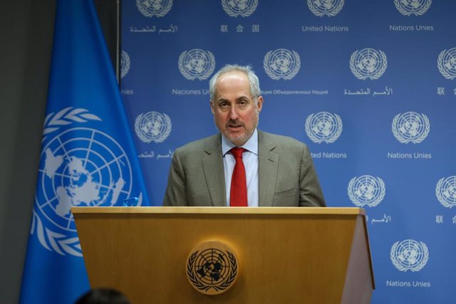 El portavoz del secretario general de Naciones Unidas, Stéphane Dujarric, en una rueda de prensa en la sede de la ONU, Nueva York
