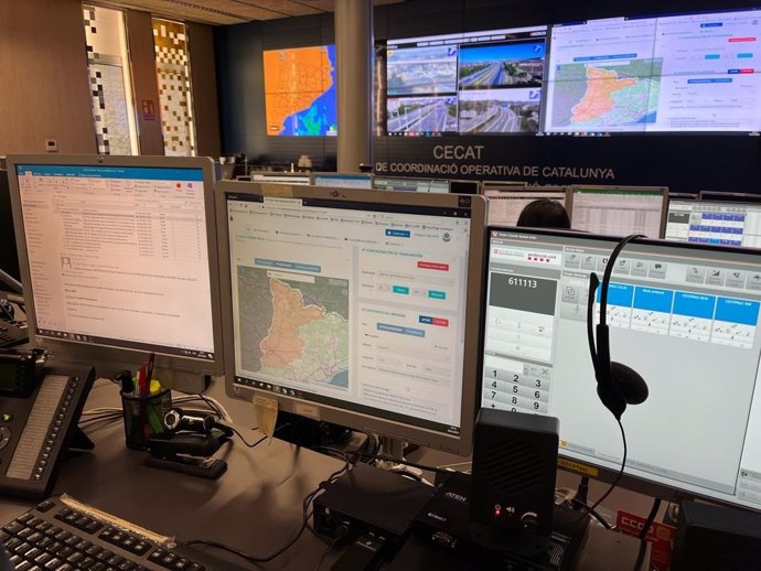 Imagen del Centro de Coordinación Operativa de Catalunya (Cecat) durante la prueba de alertas de emergencias en móviles de Protecció Civil