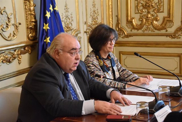 El secretario de Estado de Justicia, Tontxu Rodríguez, inaugura la VI reunión de la Comisión Mixta de Cooperación Jurídica Internacional en el ámbito penal, a 28 de febrero de 2023 en Madrid.