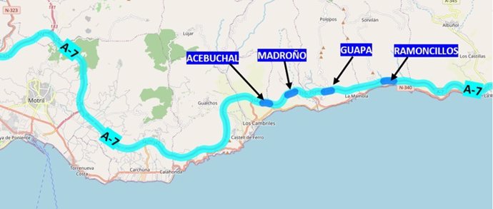 Imagen de la actuación que el Ministerio de Transportes hará en cuatro túneles de la A-7 a su paso por la provincia de Granada.