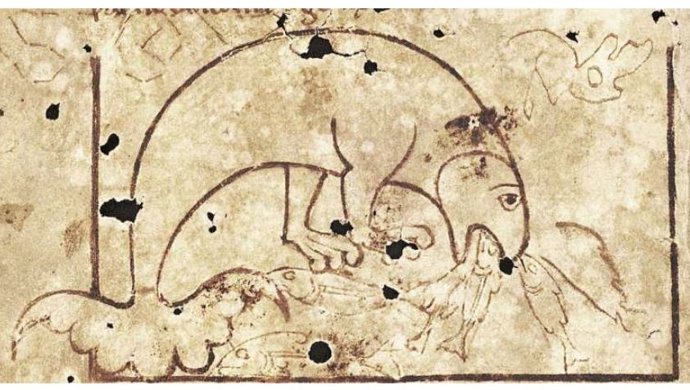 Physiologus islandés (c.1200) representación del Apsido alimentándose.