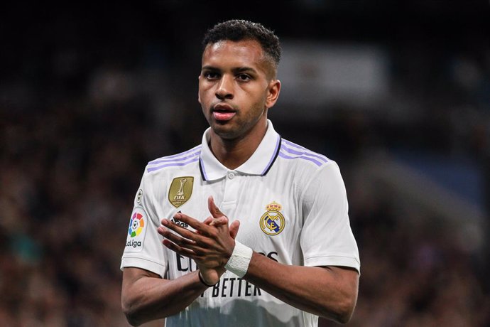 Rodrygo Goes of Real Madrid gestures during the spanish league, La Liga Santander, football match played between Real Madrid and Elche CF at Santiago Bernabeu stadium on February 15, 2023, in Madrid, Spain.