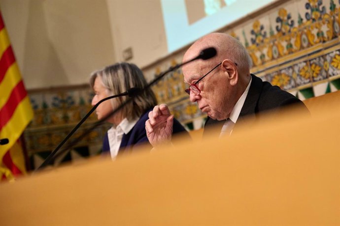 L'expresident de la Generalitat de Catalunya, Jordi Pujol, durant la presentació del seu llibre ?L'última conversa?, a 1 de mar de 2023, a Barcelona, Catalunya (Espanya). ?L'última conversa? narra l'última conversa que van tenir el catalanófilo jap