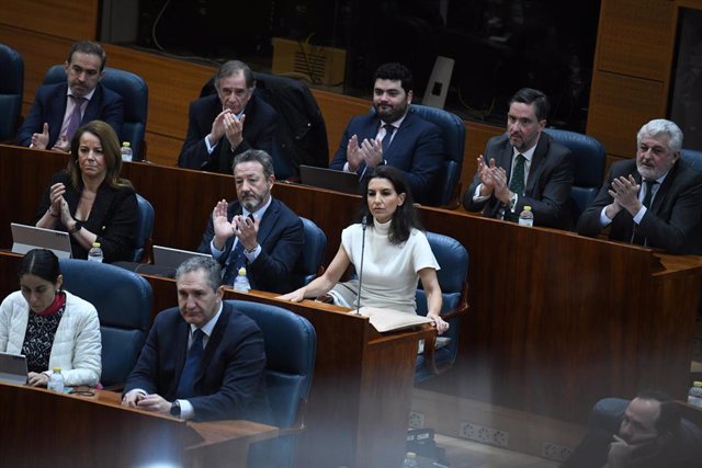 La portavoz de Vox en la Asamblea de Madrid, Rocío Monasterio, interviene durante un pleno en la Asamblea de Madrid