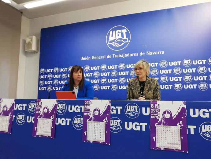 La secretaria de Política Sindical, Social e Igualdad de UGT de Navarra, Marisol Vicente (derecha) junto con la vicesecretaria general de UGT, Cristina Antoñanzas.